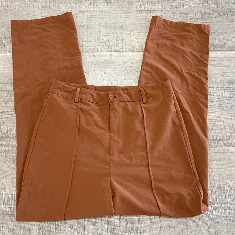Cider High Rise Burnt Orange Pleated Slacks, Straight Leg Size Large - Picture 2 of 12